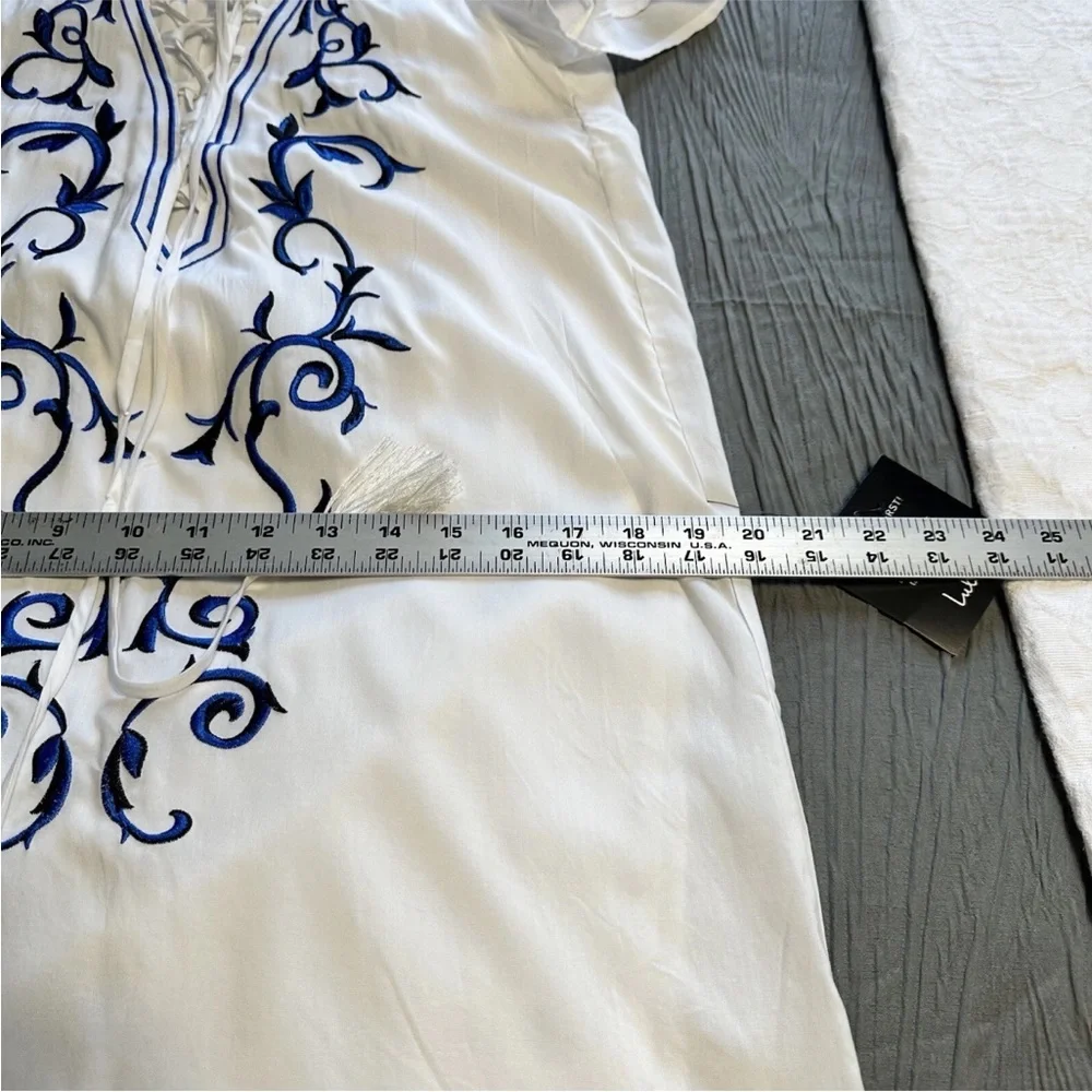 Lulus Small Embroidered Lace Up Shift Dress Vacation Beach Down In Kokomo - Picture 11 of 13